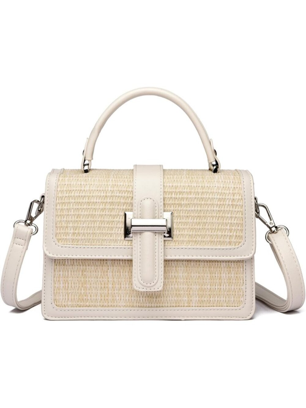 Women's Beige Small Top Handle Square Shoulder Clutch Purse Crossbody Bag